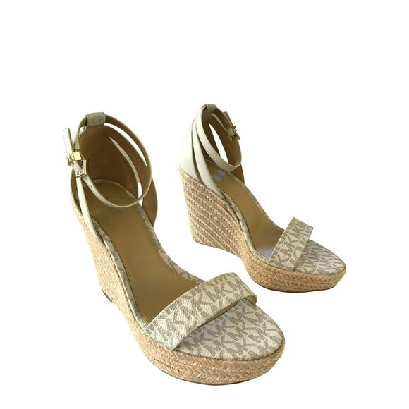 Michael Kors Logo Wedge Espadrille Sandals Heels Sz 8.5 NEW - Picture 1 of 10